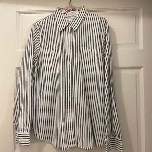 Lauren R L.  Lauren jeans Co, women's white and blue striped shirt, size XL
